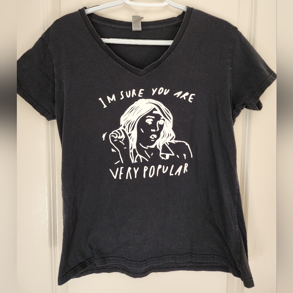 Gildan Black Graphic V-Neck Women's Tee